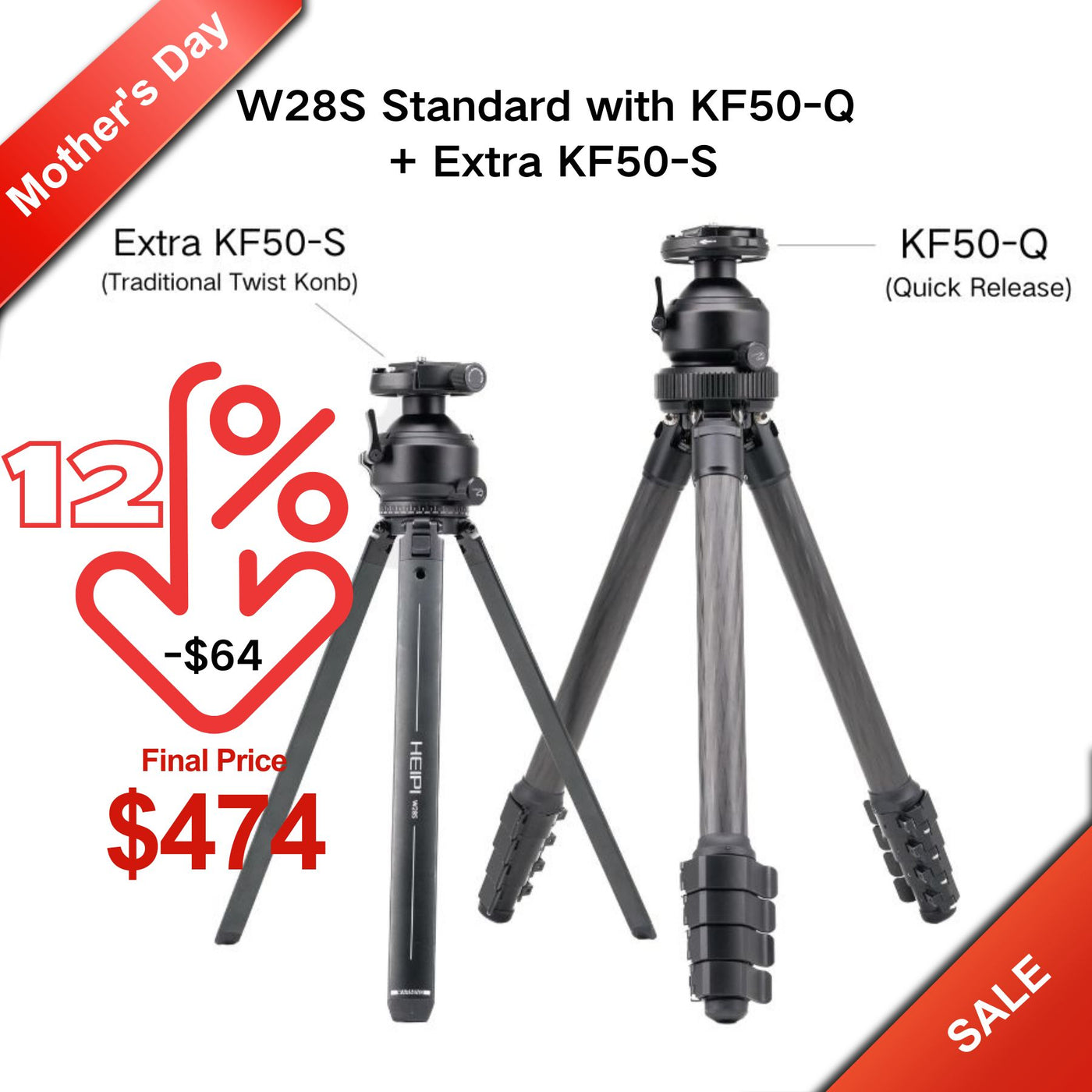 HEIPI 3-in-1 Travel Tripod - W28S