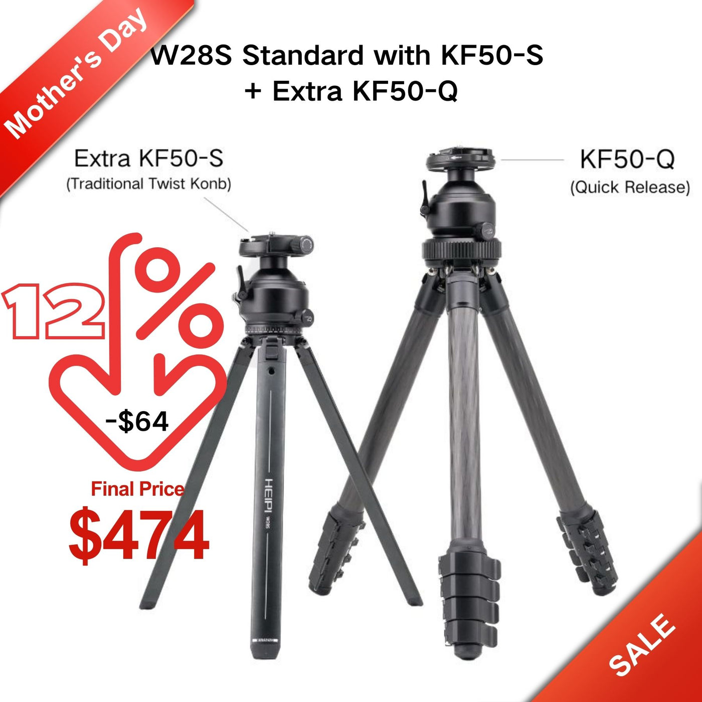 HEIPI 3-in-1 Travel Tripod - W28S