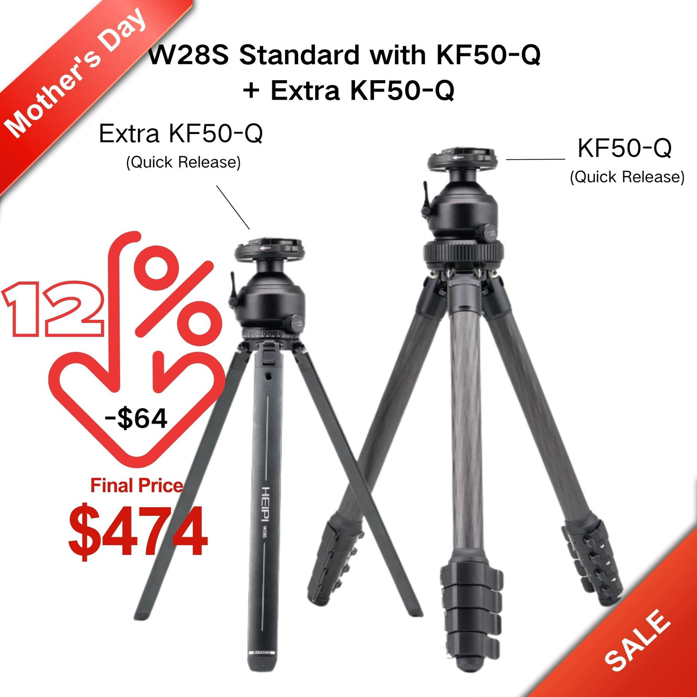 HEIPI 3-in-1 Travel Tripod - W28S